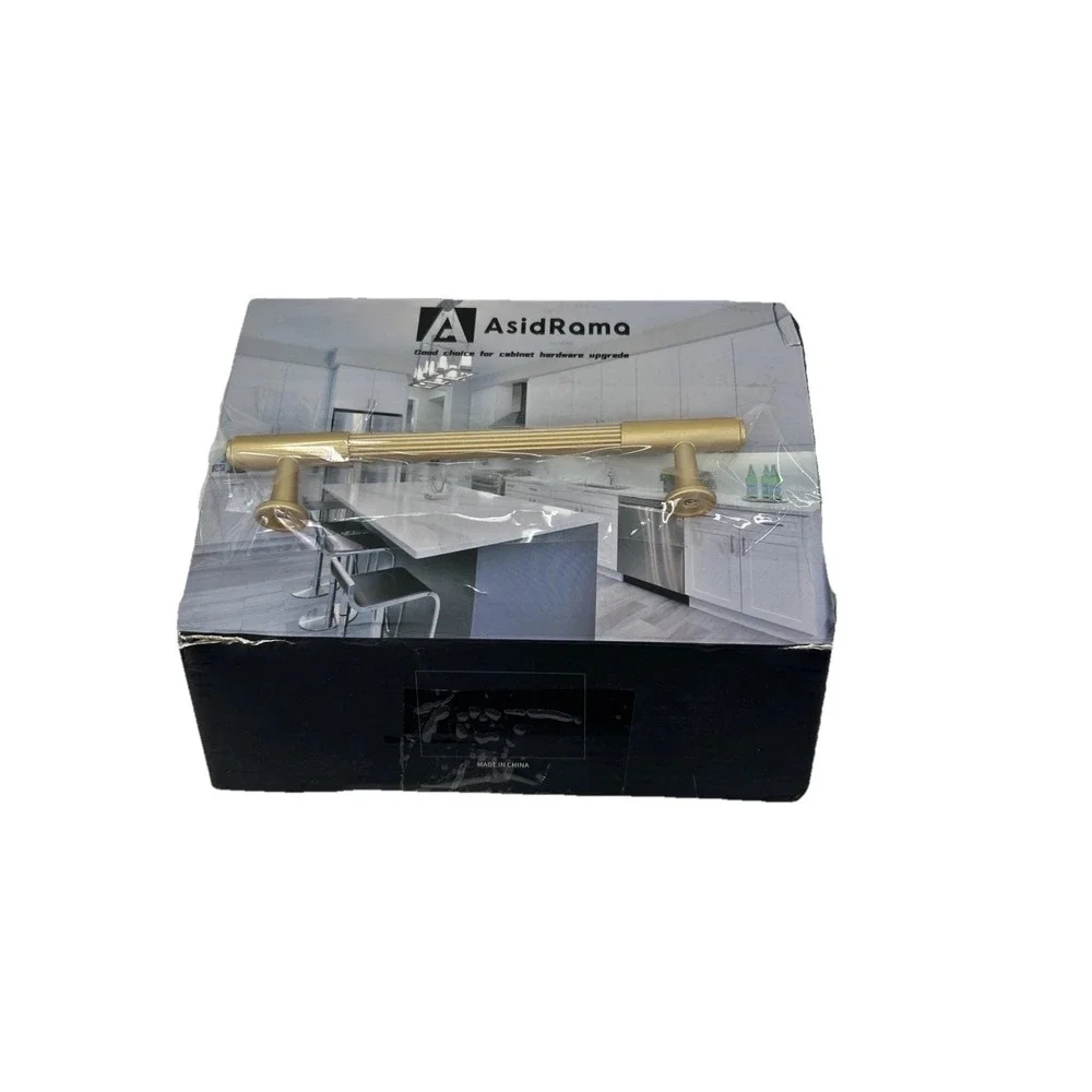 AsidRama 10 Pack Brushed Gold Fluted Cabinet Pulls 5 Inch Hole Center‎ Handles